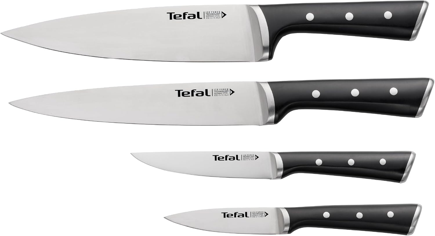 Zestaw noży Tefal Ice Force, Stal Stopowa, Czarny/Srebrny, 4 Sztuki