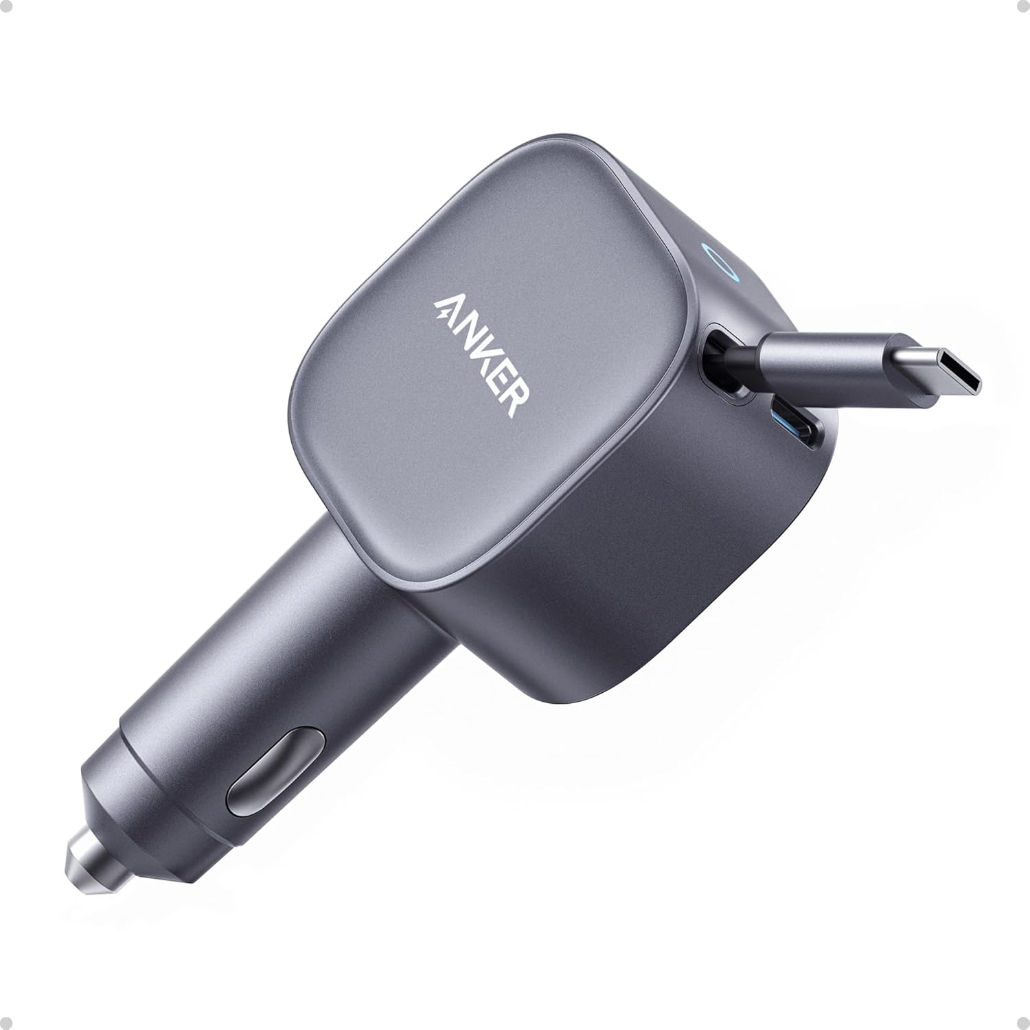 Anker ładowarka samochodowa USB-C 75W z wbudowanym, zwijanym kablem