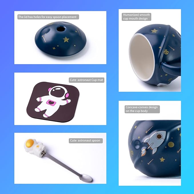 [Amazon] SHENDONG kubek astronauta 450 ml, ceramiczny kubek z pokrywką, łyżeczką i podstawką