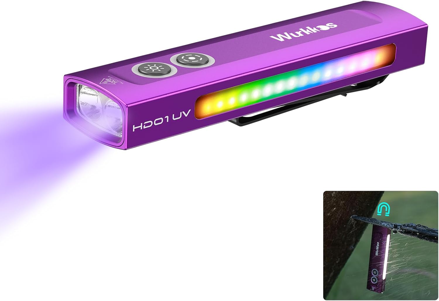 Latarka Wurkkos HD01 kolor liliowy - z UV 365nm, 1200 lm i RGB - z amazon.pl