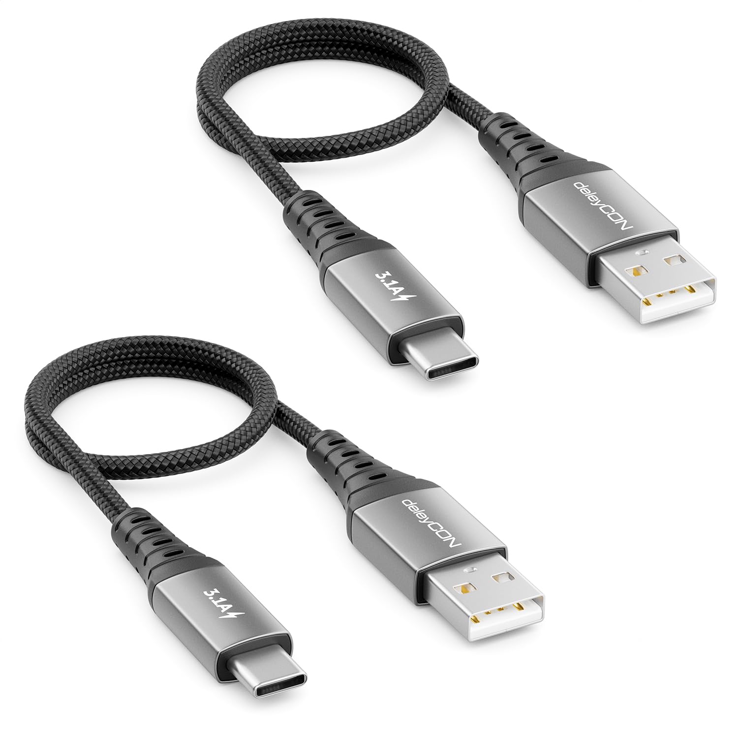 deleyCON 2x  Kabel USB-C  - USB-A 0,30m 15 W / 3,1 A