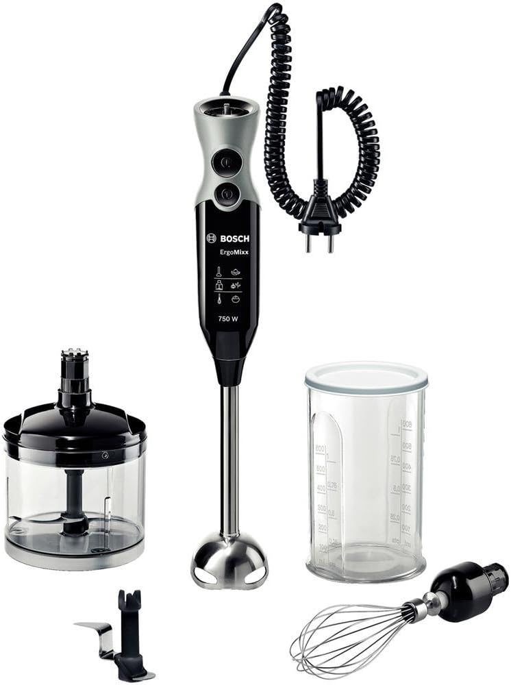 Bosch, blender ręczny ErgoMixx, 750 W, 12 prędkości, Turbo, nóż QuattroBlade, końcówka do ubijania, rozdrabniacz, kruszenie lodu, MSM67170