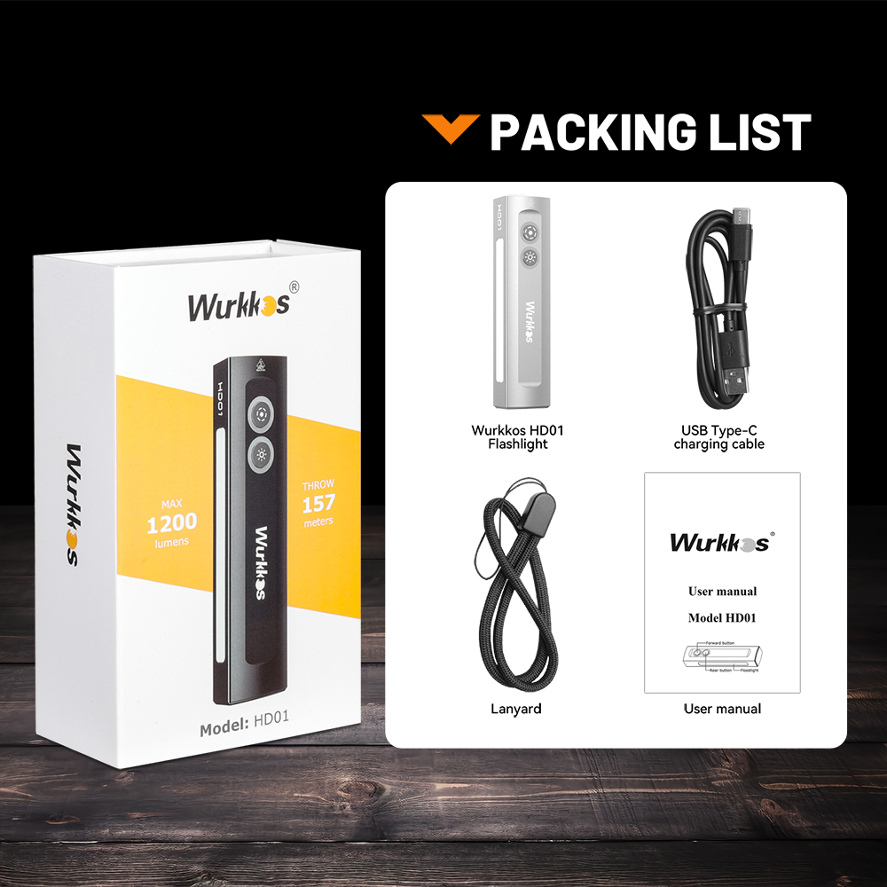 Latarka EDC Wurkkos HD01 (wysyłka z Polski) - moc 1200lm (180lm flood + RGB), laser, magnes, USB-C