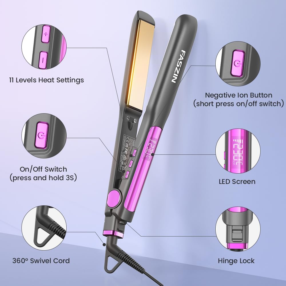 2 w 1 Prostownica do włosów – loki i prostowanie, tytanowe płytki jonowe dla gładkiego stylu, szybkie nagrzewanie w 20 sekund, pływające panele 3D zapobiegające ciągnięciu włosów, wyświetlacz LCD, 130°C –