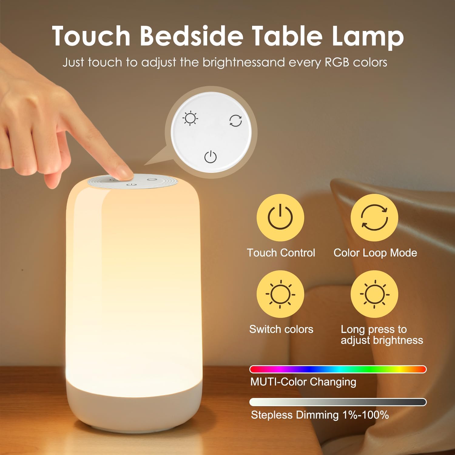 Lampka nocna ,10 poziomów + 16 kolorów RGB