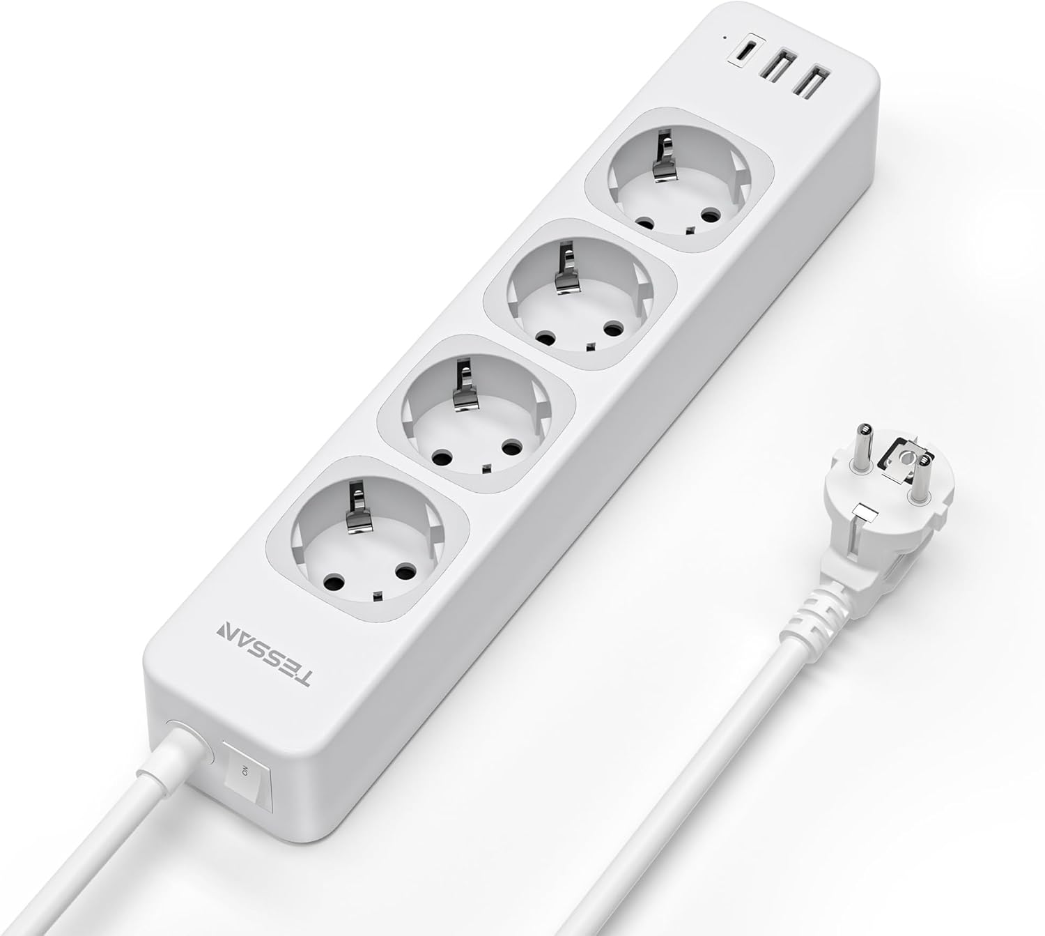 Listwa zasilająca TESSAN 4 gniazd. z USB C i 2 USB A, 2 Metry