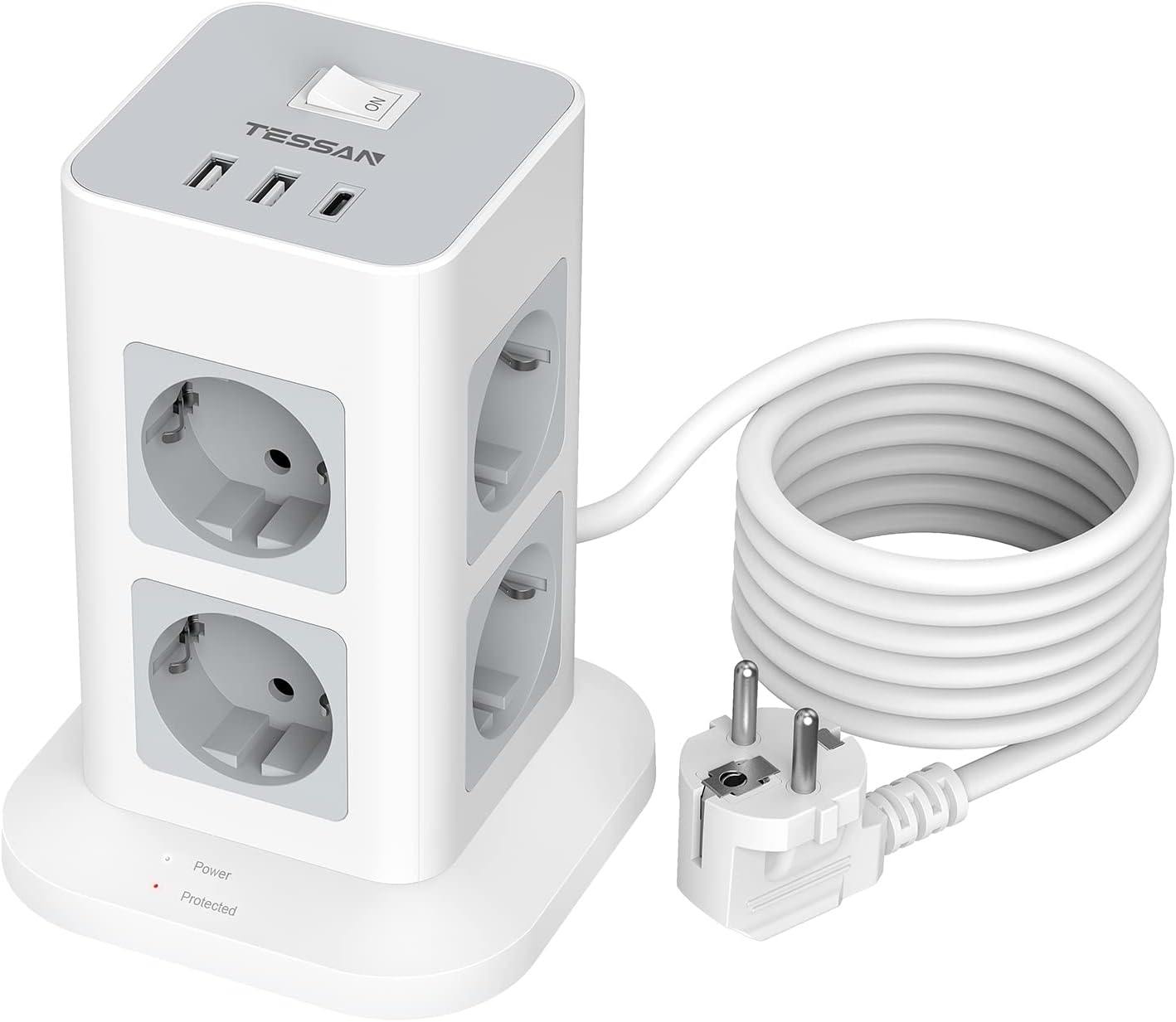 TESSAN listwa zasilająca z 8 gniazdami, ochrona przed przepięciem, 3600 W, 16 A