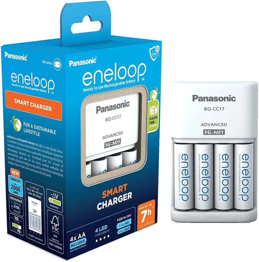 Eneloop Smart Charger BQ-CC17 Ładowarka Akumulatorów, Niebieski, 1 – 4 Akumulatorów