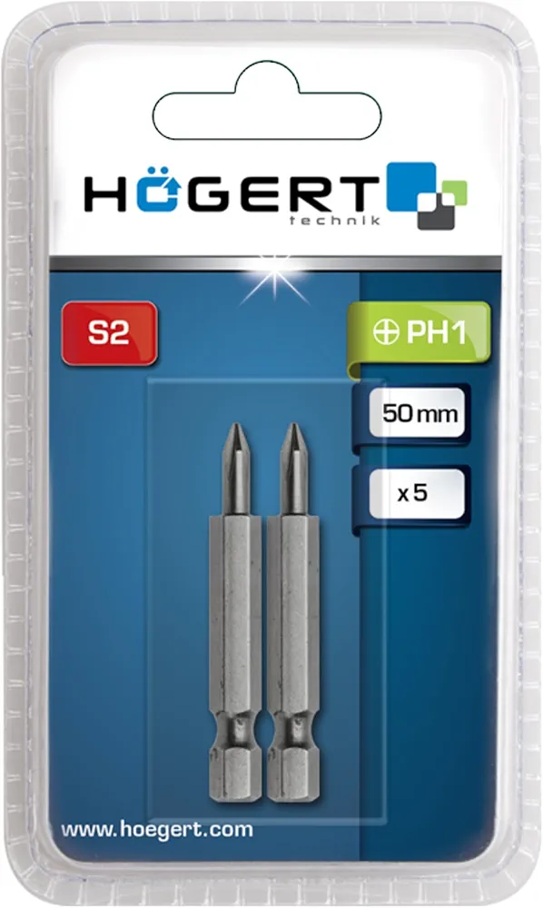 HÖGERT TECHNIK Bity do wkrętarki PH2 50 mm ze stali S2, 2 sztuki, bardzo wytrzymałe
