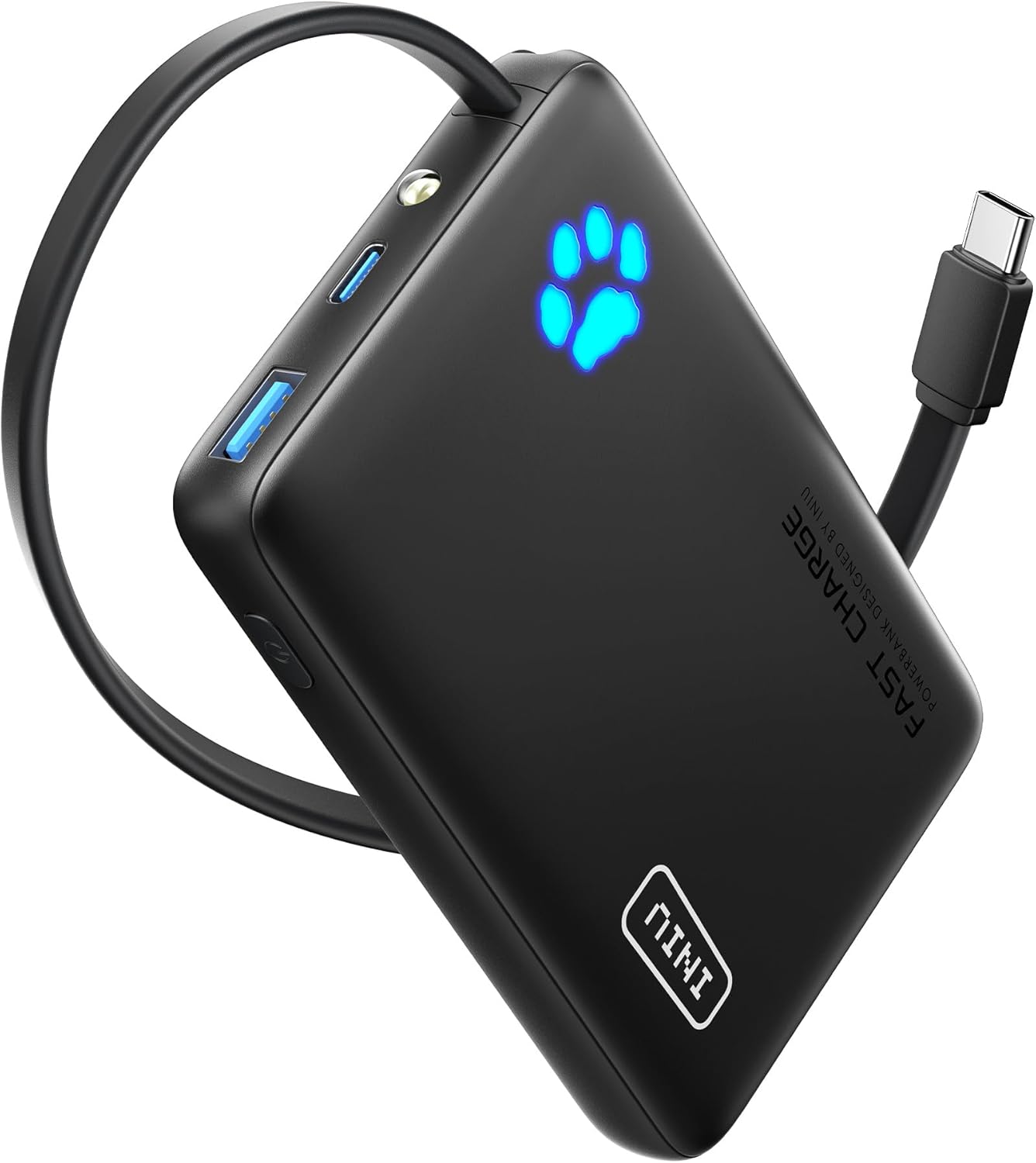 INIU Szybkie ładowanie zewnętrznej baterii za pomocą zintegrowanego kabla USB C