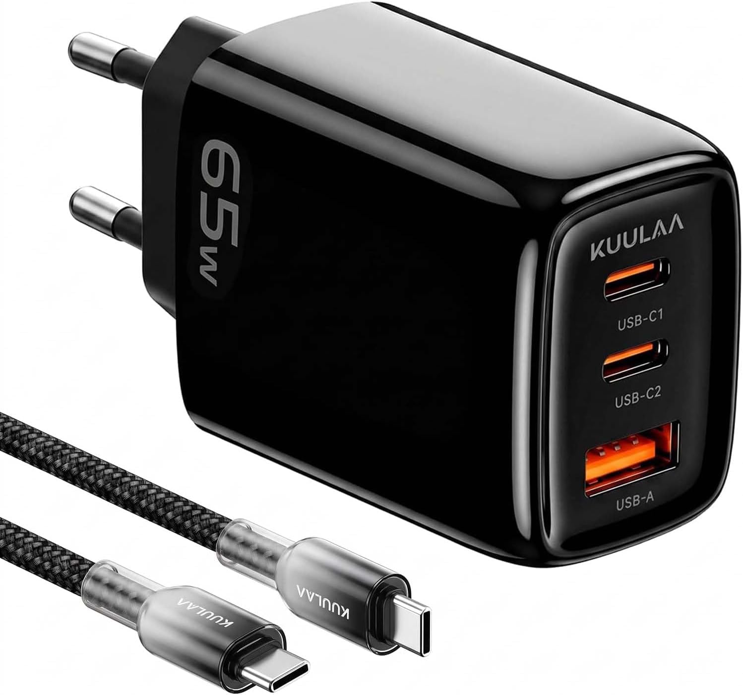 Kuulaa Ładowarka USB C 65 W 3-portowy USB-C zasilacz sieciowy wtyczka PPS 60 W szybka ładowarka PD