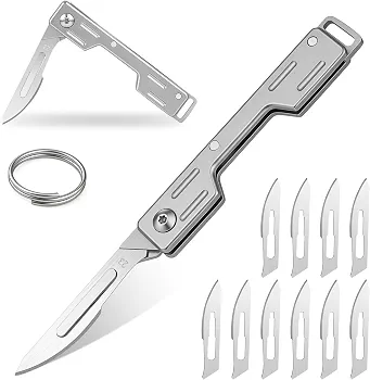 Mini scyzoryk Titanm mały składany nóż z 10 wymiennymi ostrzami mini nóż EDC