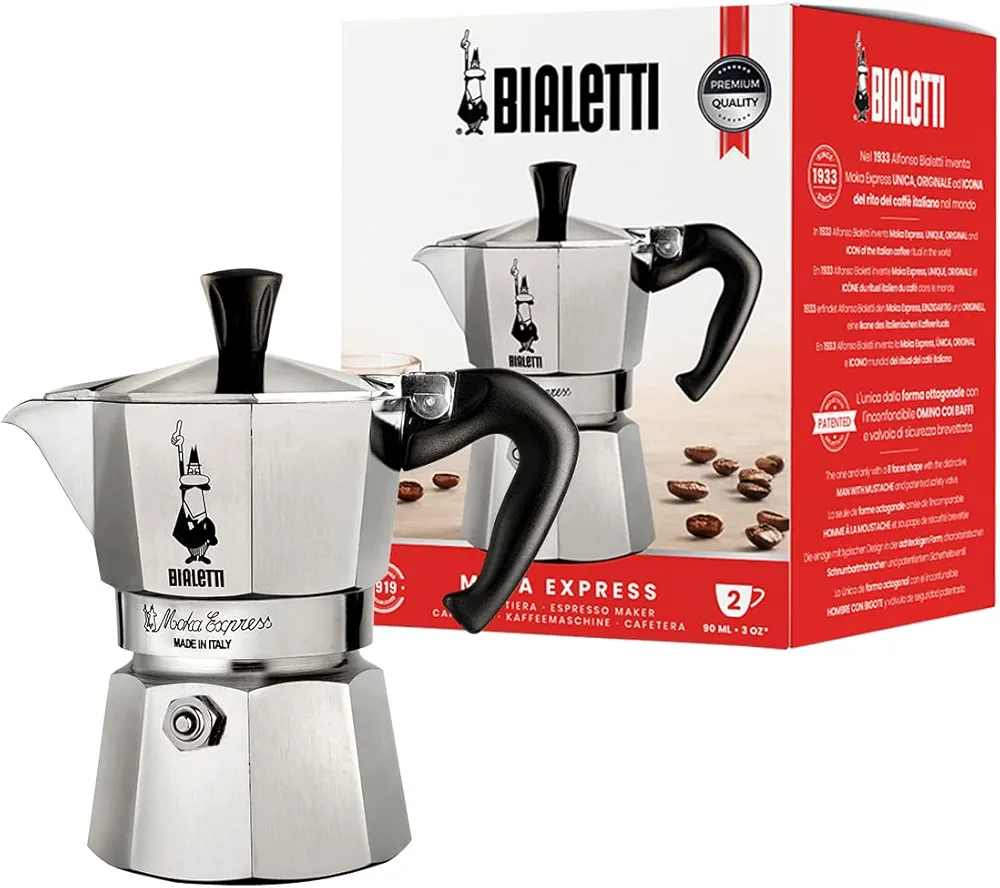 Bialetti – Moka Express: Klasyczna Kawiarka Do Przygotowywania Prawdziwej Włoskiej Kawy, 2 Filiżanek (90 Ml), Aluminiowa