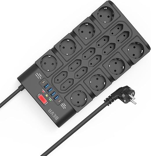 BEVA Listwa Zasilająca 3680W/16A, Wielokrotna Listwa Zasilająca z 18 Gniazdem AC