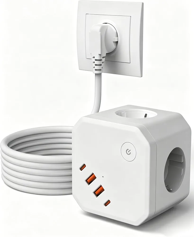 Listwa zasilająca 8 w 1 z 4 gniazdami USB szybkim ładowaniem USB C 20 W zabezpieczeniem przeciwprzepięciowym mocą 4000 W i kablem przedłużającym 2M