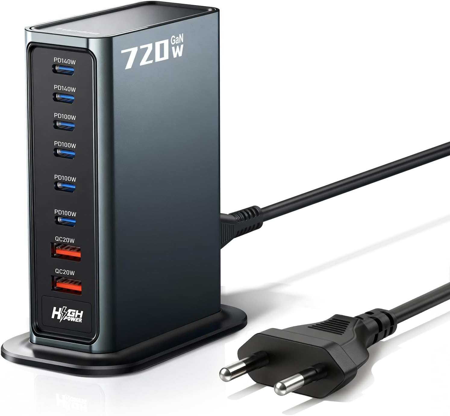 Ładowarka sieciowa Rocoren USB-C, 720W, 8-portowa, PD 140W, GaN
