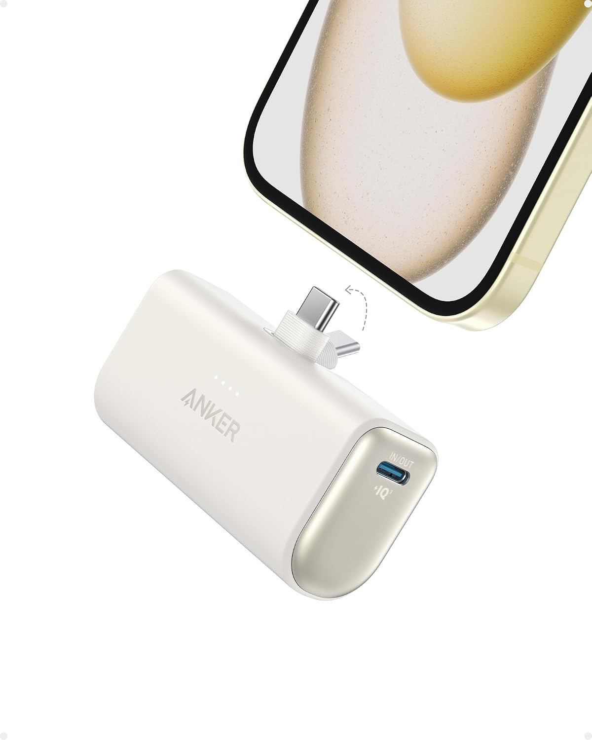 Anker powerbank Nano 5000 mAh 22,5 W składany kabel USB-C,biały
