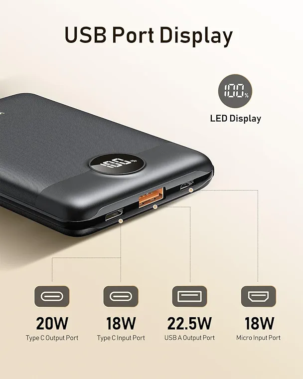 VEEKTOMX Mini Power Bank 10000mAh Mały Power Bank 22.5W Quick Charge