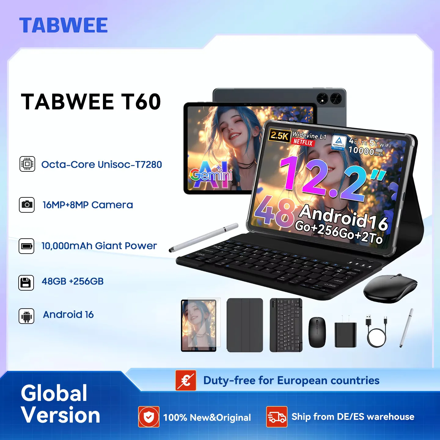 Tablet TABWEE T60 z klawiaturą, ekran 12,2 cala 2.5K Aliexpress