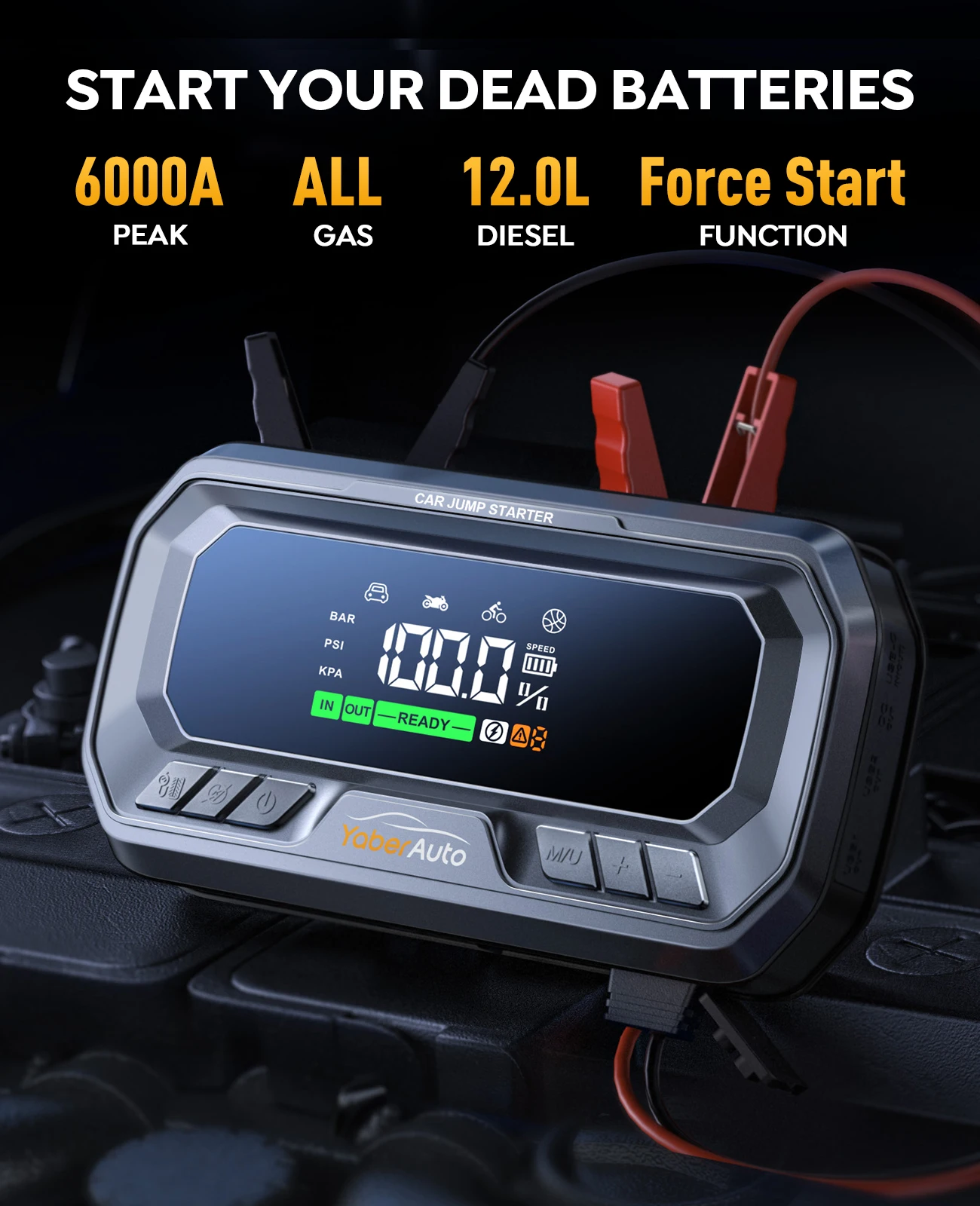 YaberAuto YA90 26800mAh 6000A 160PSI PD65W - powerbank rozruchowy i kompresor (booster, jump starter) -- $64.05 (możliwe ~59$, czytaj opis)