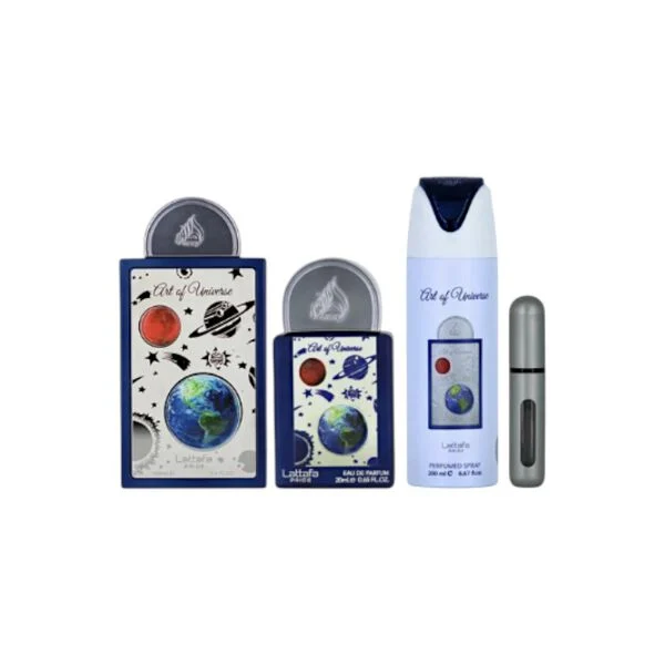 Lattafa Art of Universe,  zestaw unisex: EDP, 100 ml + EDP, 20 ml + dezodorant perfumowany, 200 ml