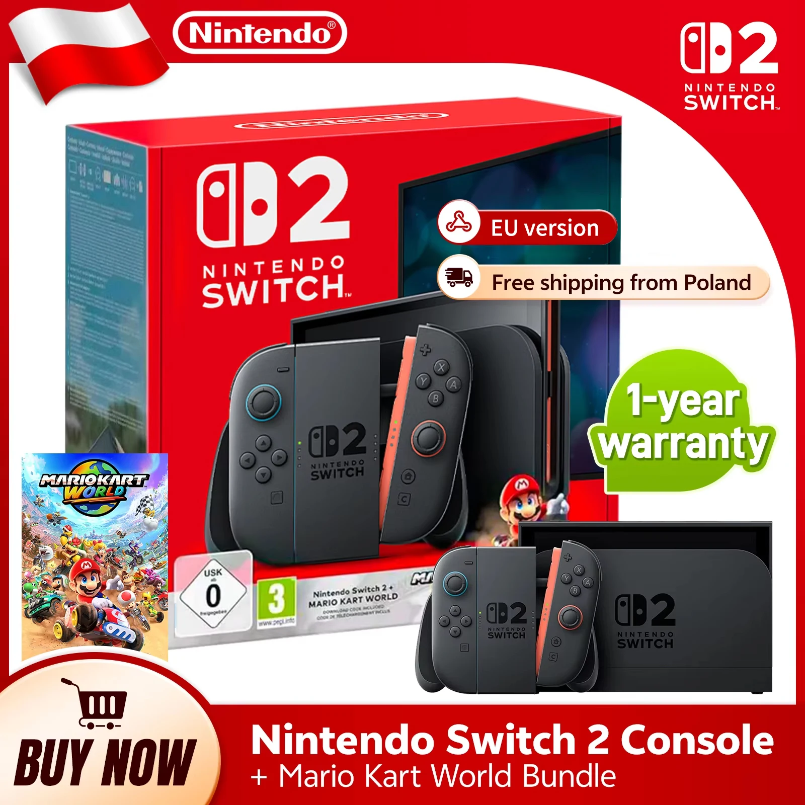 Konsola Nintendo Switch 2 Game Console z grą Mari Kart World (GRATiS)