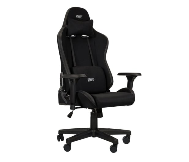 Fotel Gamingowy SMX Deriba [Tkanina i Ekoskóra carbon / Obciążenie do 130 KG / Regulowane podłokietniki + Poduszki Lędźwiowa i Zagłówkowa]