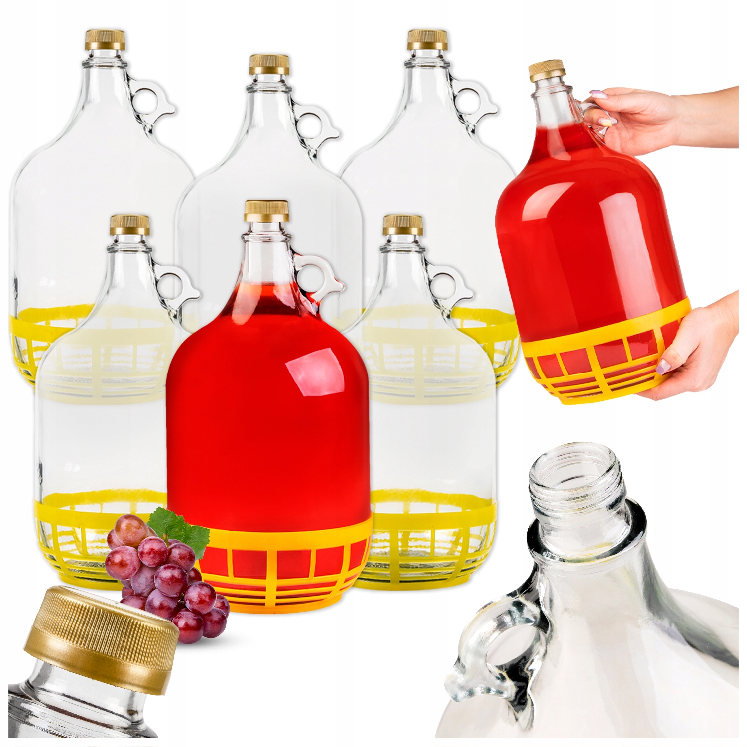 6x GĄSIOR 5L BALON DAMA BUTELKA na WINO CYDR NALEWKI BIMBER + ZAKRĘTKA