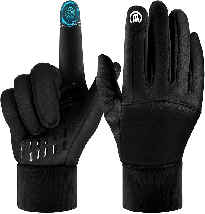 SkrekuiMa Męskie zimowe rękawiczki rowerowe z funkcją ekranu dotykowego, wiatroszczelne, antypoślizgowe, do jazdy na rowerze, biegania, wędrówek, jazdy samochodem