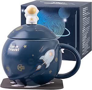 [Amazon] SHENDONG kubek astronauta 450 ml, ceramiczny kubek z pokrywką, łyżeczką i podstawką