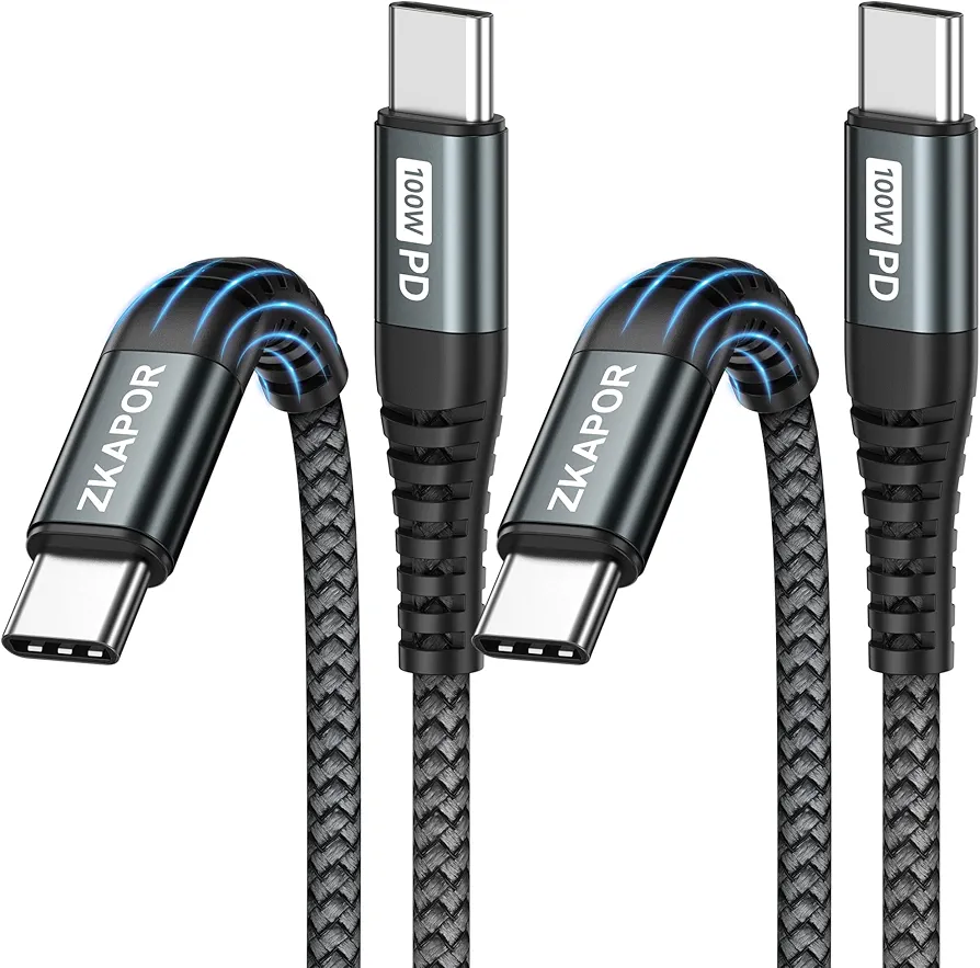ZKAPOR Kabel USB C USB C [2 sztuki, 2 M, kabel USB typu C 100 W, szybkie ładowanie PD, nylonowy kabel USB typu C