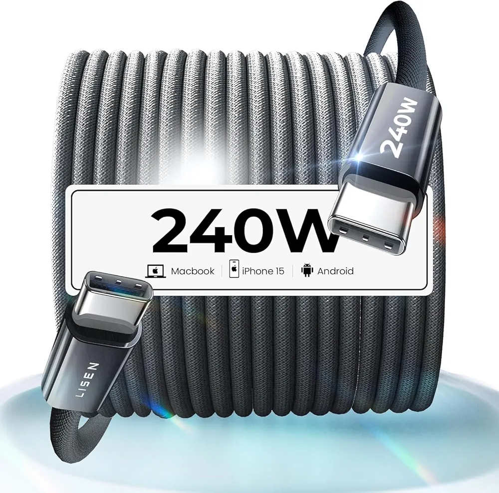 LISEN Nylonowy kabel USB C na USB C 240W [2M długości]