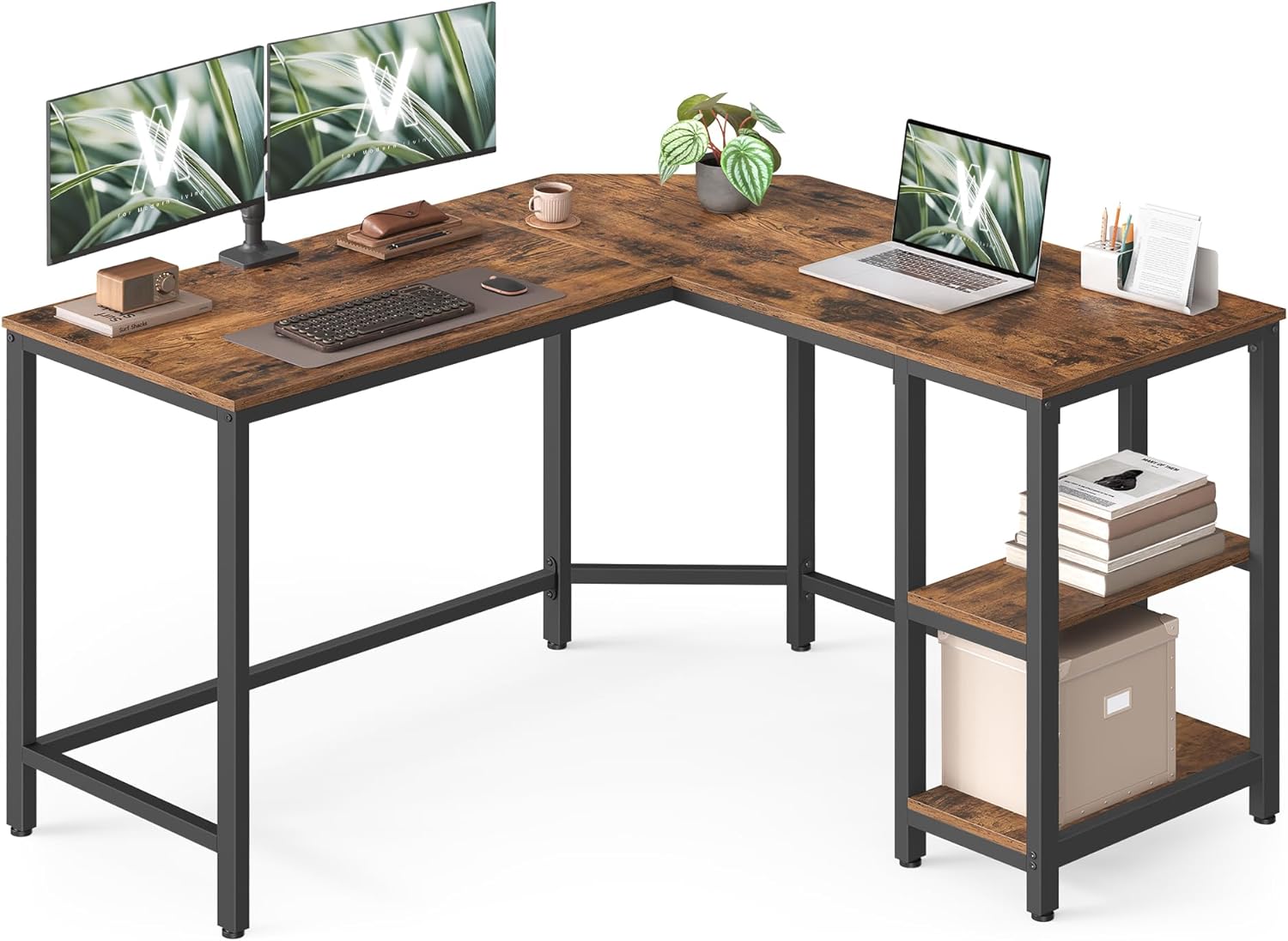 VASAGLE Biurko, stolik komputerowy w kształcie litery L 130 x 120 x 76 cm