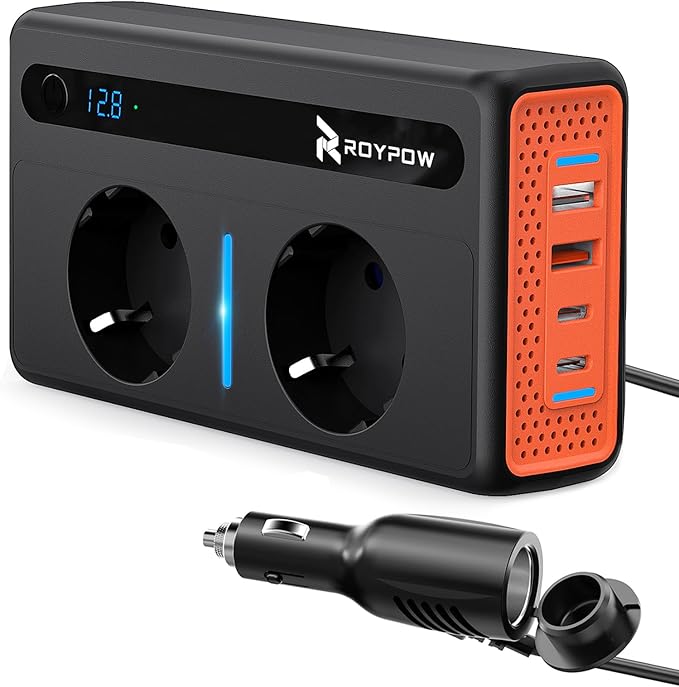 RoyPow Przetwornica samochodowa 200w, 2x gniazdo, 4 x usb
