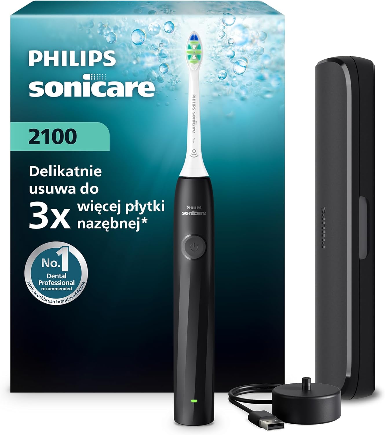 Philips Sonicare z serii 2100 – szczoteczka soniczna EasyStart SmarTimer 14 dni + etui podróżne