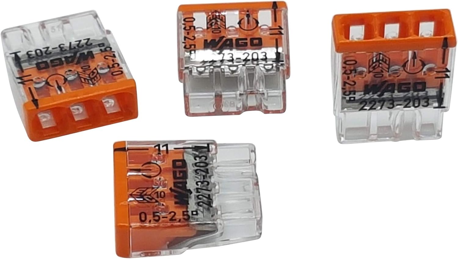 50 sztuk - Szybkozłączka 3-torowa 3x(0,5-2,5mm2) WAGO - 2273-203