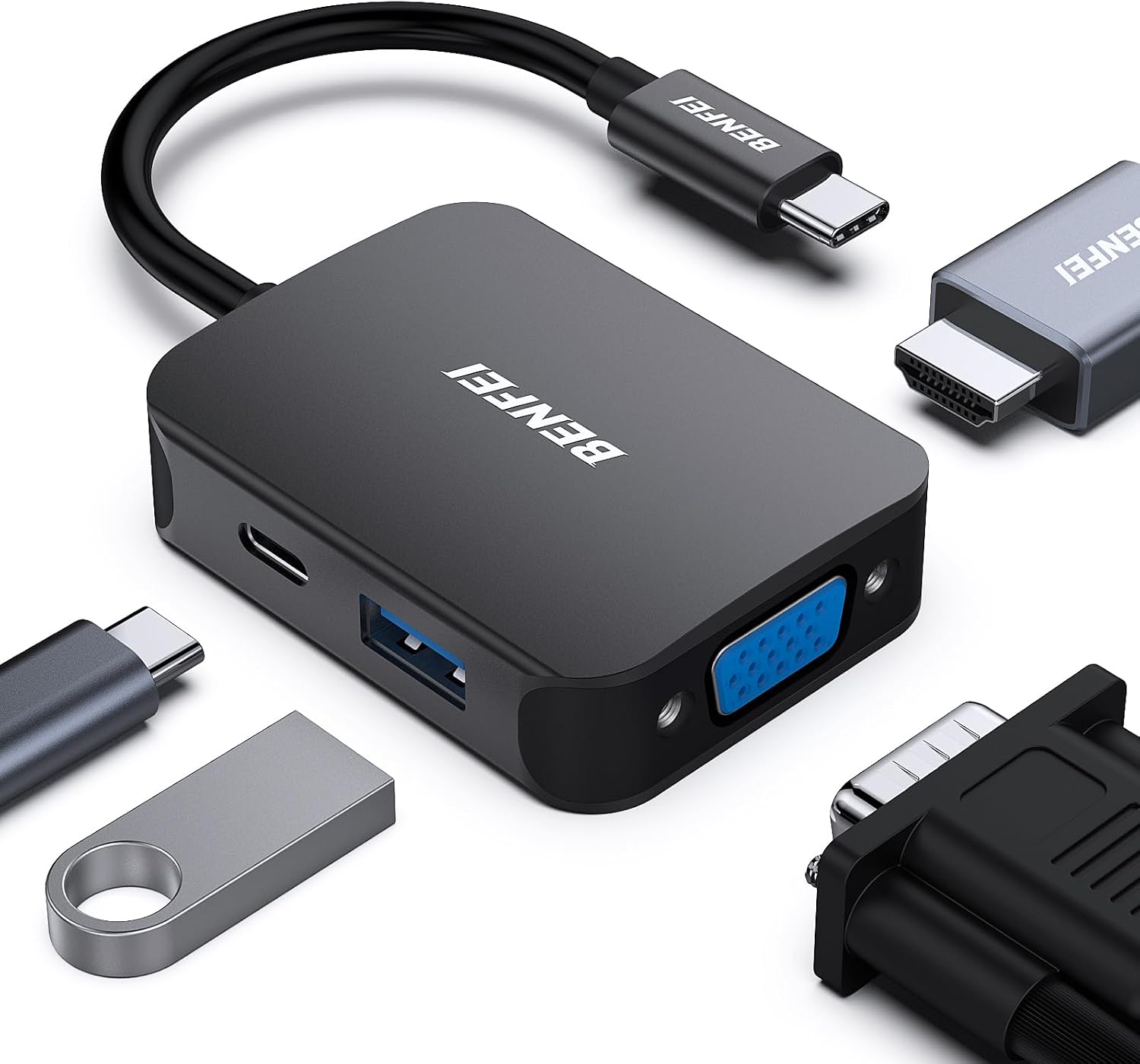 BENFEI USB C HUB 4w1 Adapter USB Type-C na HDMI VGA Adapter USB C na USB Zasilanie USB Type-C