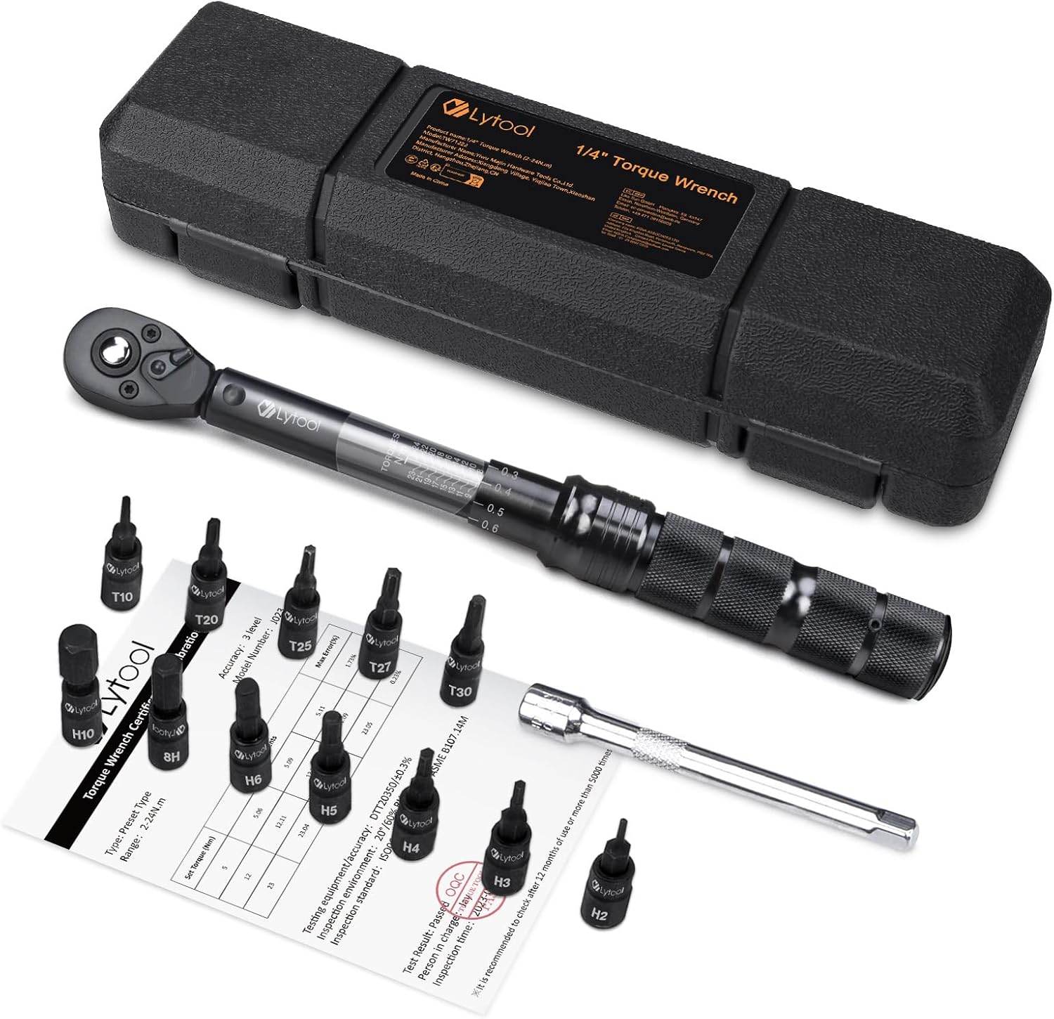 [Amazon] Lytool klucz dynamometryczny Klein 2-24 Nm, 1/4 cala, klucz dynamometryczny do roweru z 12-częściowym zestawem nasadkowym, przedłużaczka do roweru i motocykla, dokładność błędu ± 3%