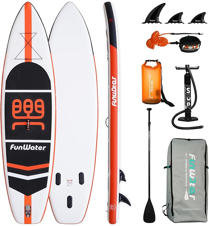 Nadmuchiwana deska do wiosłowania FunWater z regulowanym wiosłem, pompką ręczną, antypoślizgową deską EVA, smycz bezpieczeństwa