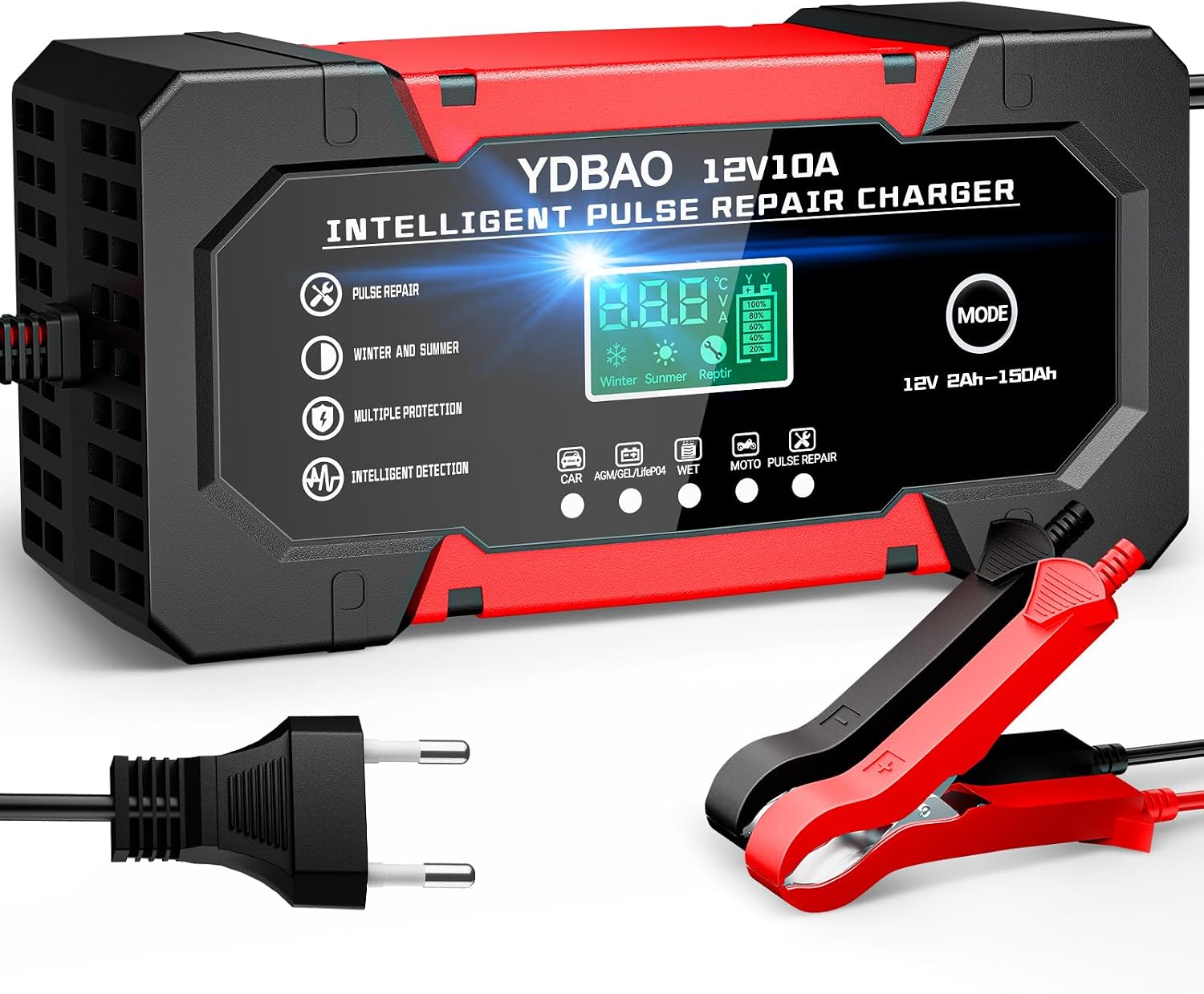 YDBAO Prostownik Samochodowy 12V 10A LiFePO4 AGM GEL WET