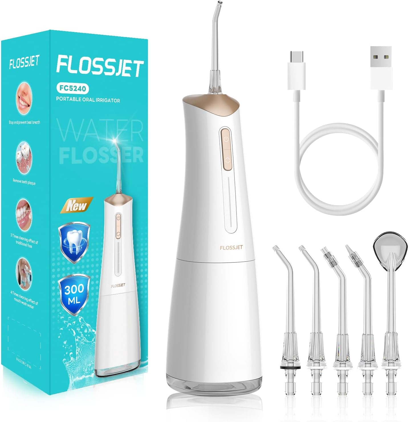 FlossJet Irygator wodny Irygator wodny 4 tryby IPX7 Bezprzewodowy