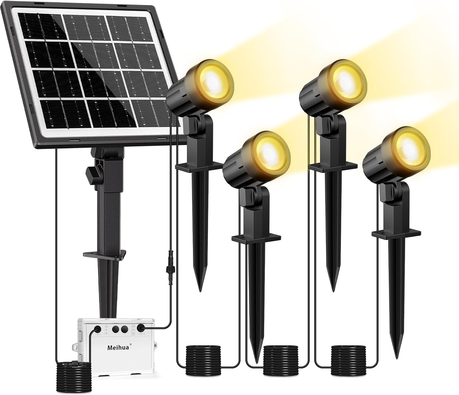 MEIHUA Solarne Reflektory Ogrodowe 4 Sztuki Ciepła Biel