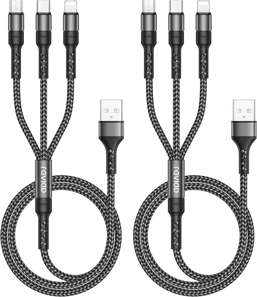 Kabel RAVIAD Multi USB [2 szt. 2 m] Uniwersalny kabel 3 w 1 do szybkiego ładowania