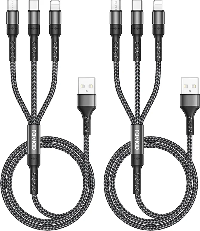 Kabel RAVIAD Multi USB [2 szt. 2 m] Uniwersalny kabel 3 w 1 do szybkiego ładowania