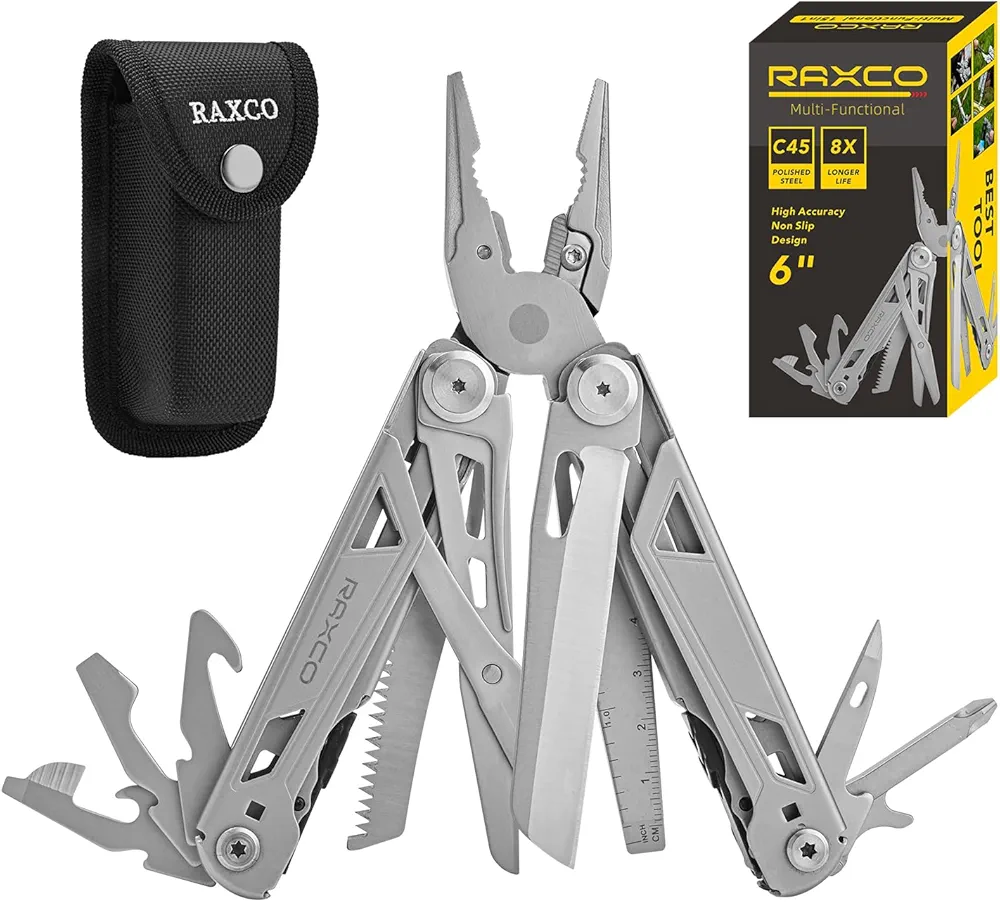 RAXCO Szczypce Wielofunkcyjne 15 w 1, Multitool ze Stali Nierdzewnej, Składane, z Etui