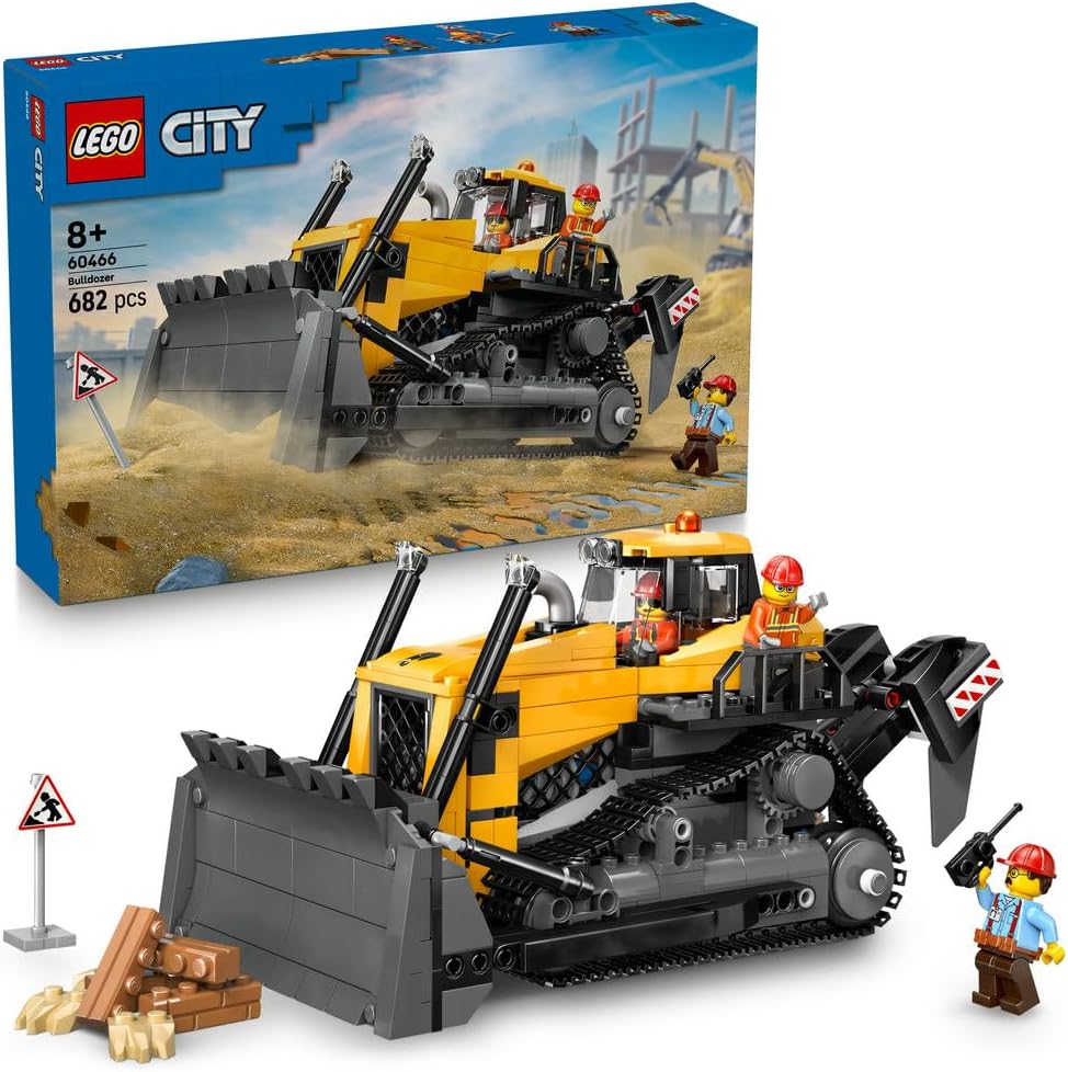 Klocki LEGO City Żółty buldożer, z kierowcą i dwiema minifigurkami pracowników