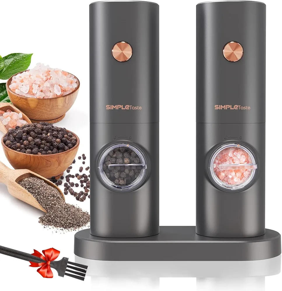 SIMPLETASTE Zestaw 2 młynków do soli i pieprzu, zasilane 4 bateriami AAA