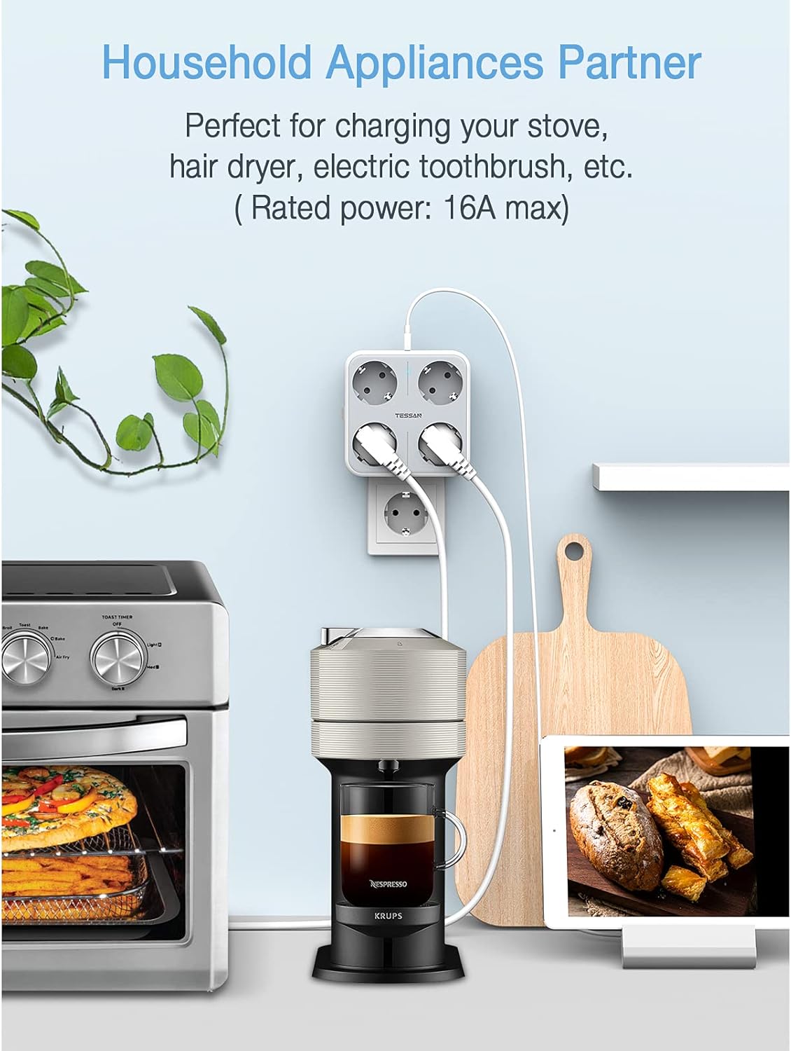 TESSAN gniazdo wtykowe z 4 gniazdami Schuko z 3 USB
