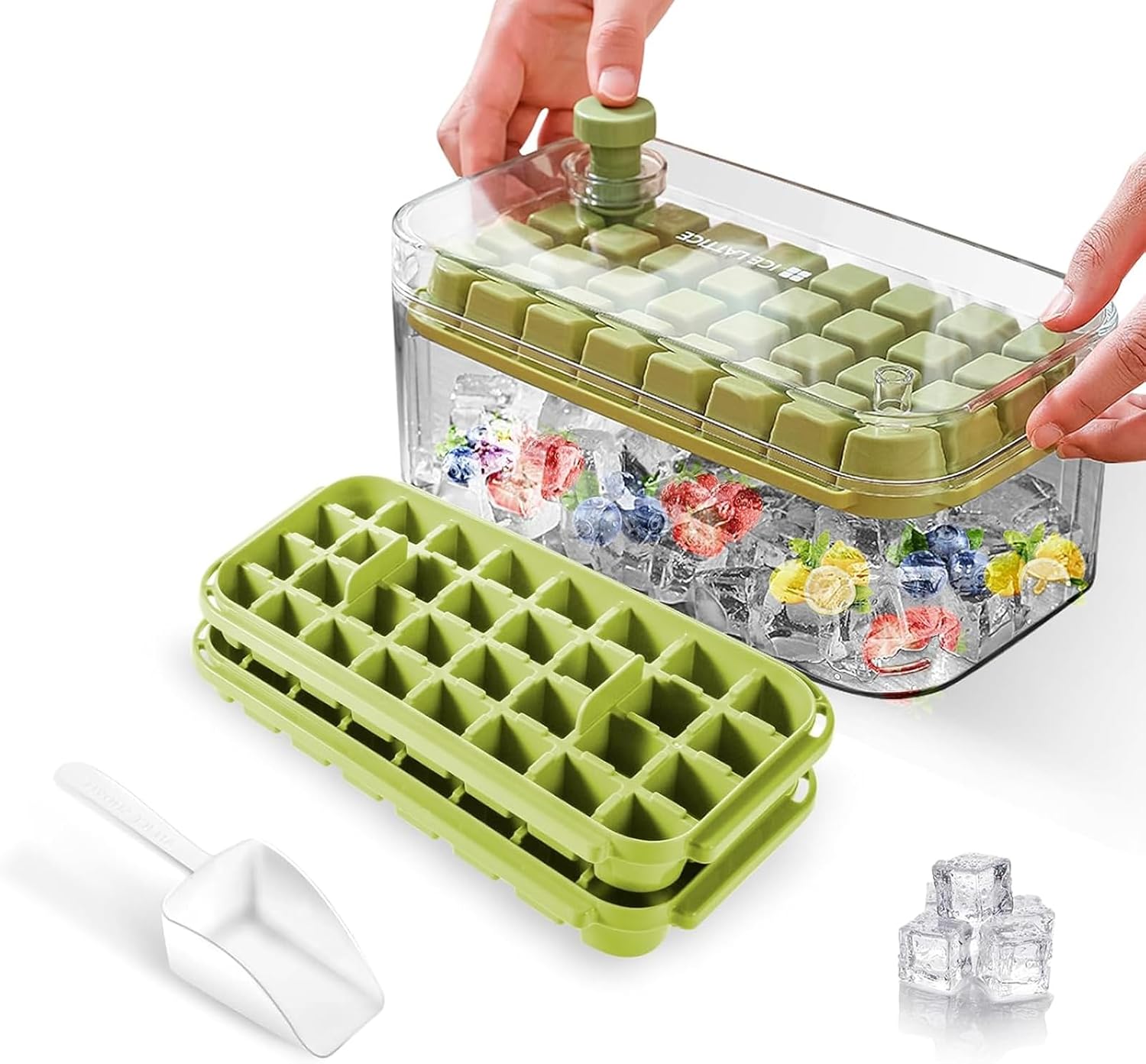 Forma na kostki lodu (64 szt.) + Pojemnik z pokrywką i łopatką WOUYTPE