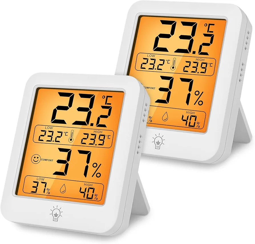 HOTUT Termometr i higrometr cyfrowy, miernik temperatury i wilgotności, LCD z podświetleniem, MIN/MAX, 2 szt. (12,74zł/szt.)